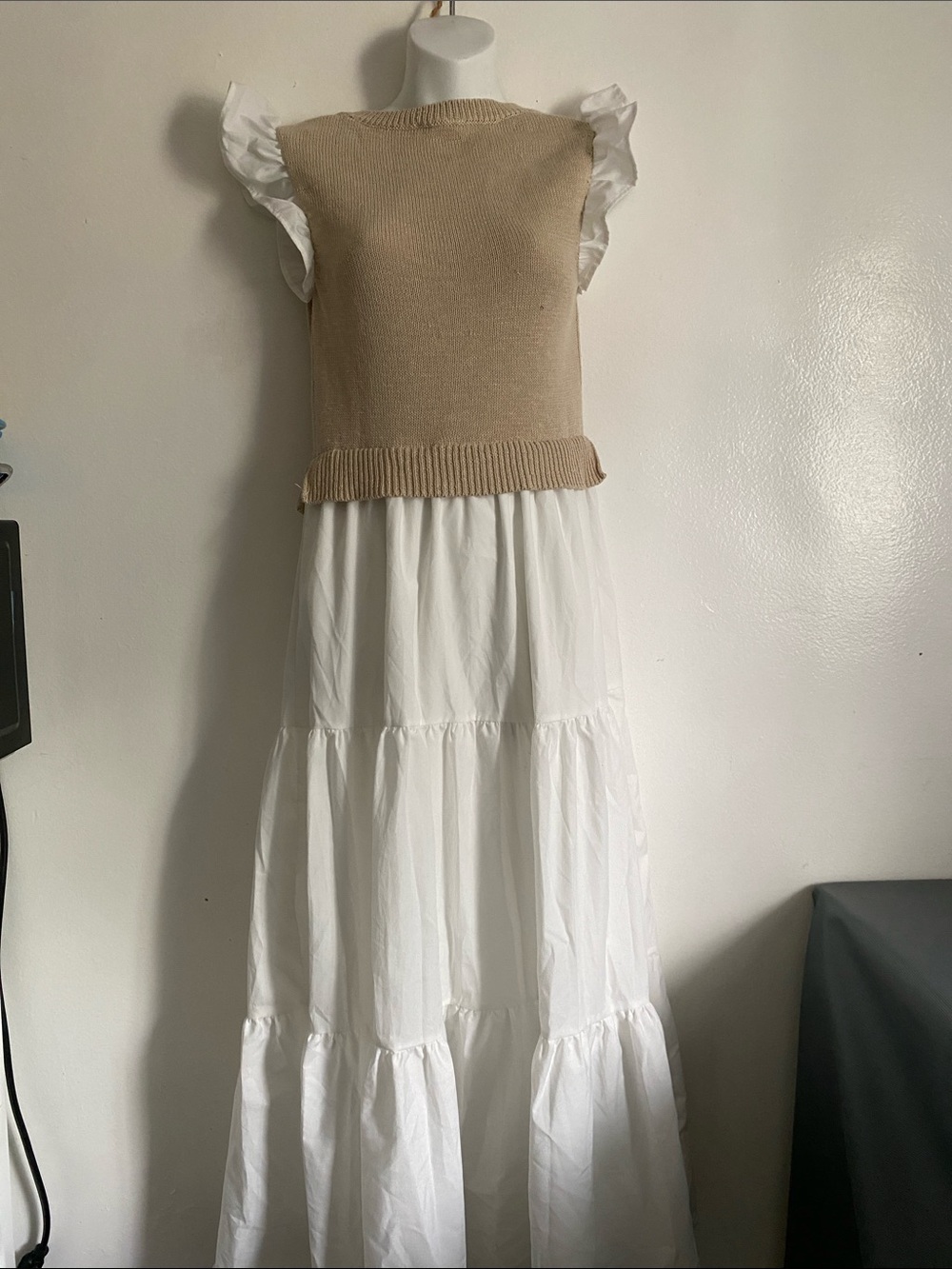 by the rivers Girls Cream Knit Bodice White Tiered Maxi Dress